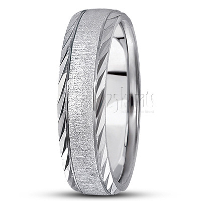 Diagonal Cut Edge Diamond Carved Wedding Ring  - view 5