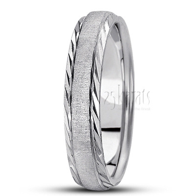 Diagonal Cut Edge Diamond Carved Wedding Ring  - view 6