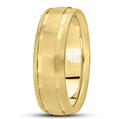 Angled Cut Carved Design Wedding Ring  - view 2