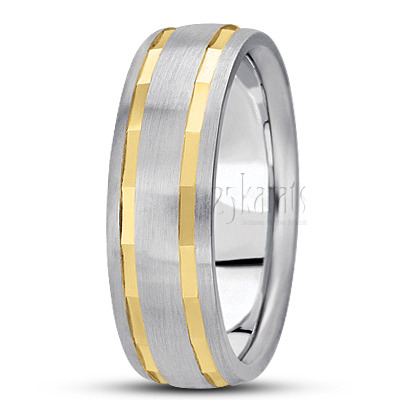 Angled Cut Carved Design Wedding Ring  - view 3