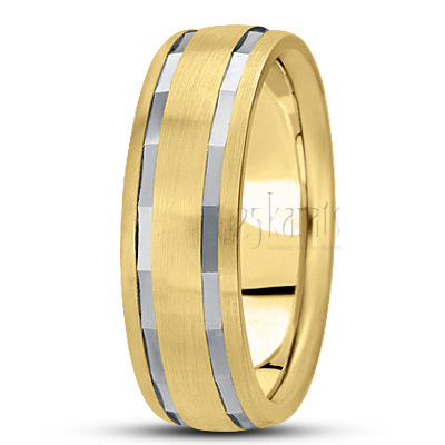 Angled Cut Carved Design Wedding Ring  - view 4