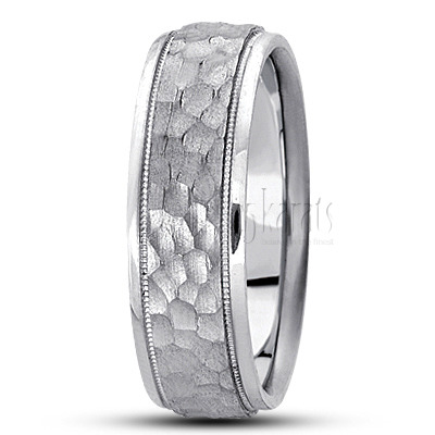 Elegant Hammer Carved Design Wedding Ring  - view 2