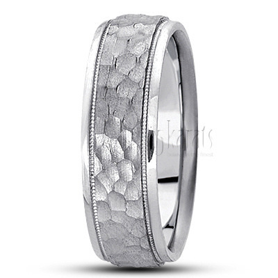 Elegant Hammer Carved Design Wedding Ring  - view 2 of 7