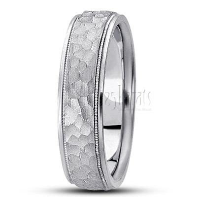 Elegant Hammer Carved Design Wedding Ring  - view 3