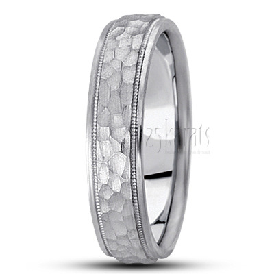 Elegant Hammer Carved Design Wedding Ring  - view 4