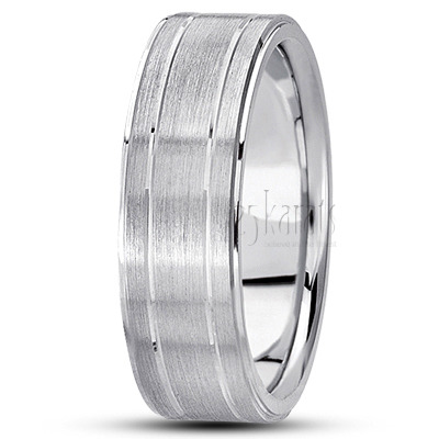 Basic Incised Carved Design Wedding Band  - view 2