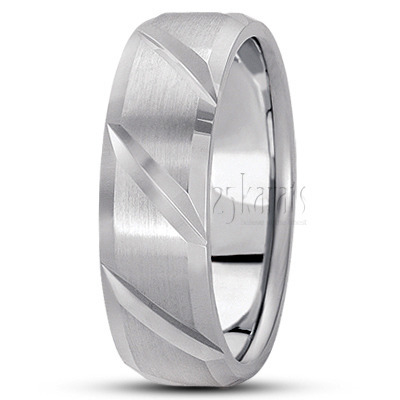 Elegant Diagonal Cut Carved Design Wedding Ring  - view 2 of 5