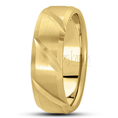 Elegant Diagonal Cut Carved Design Wedding Ring  - view 3 of 5