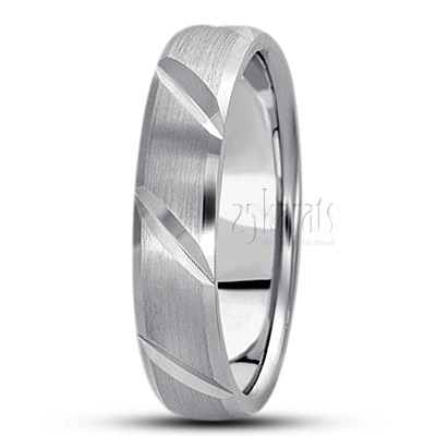 Elegant Diagonal Cut Carved Design Wedding Ring  - view 4 of 5