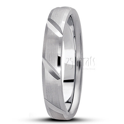 Elegant Diagonal Cut Carved Design Wedding Ring  - view 5 of 5