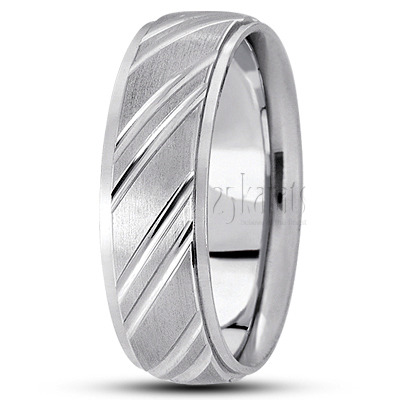 Diagonal Grooved Diamond Cut Wedding Ring  - view 2