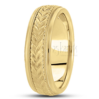 Leaf Design Fancy Carved Wedding Band  - view 2