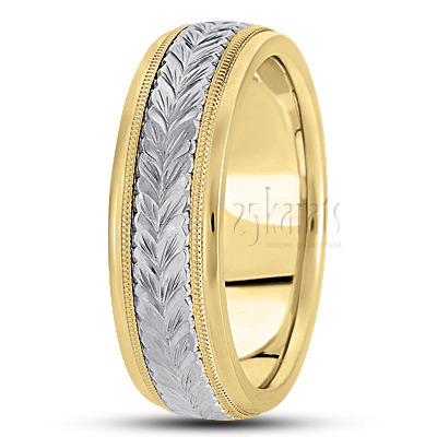 Leaf Design Fancy Carved Wedding Band  - view 3