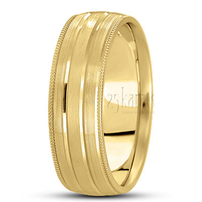 Unique Fine Grooved Carved Design Wedding Ring  - view 2