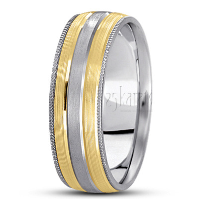 Unique Fine Grooved Carved Design Wedding Ring  - view 3