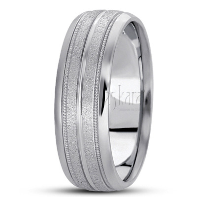 Beveled Edge Carved Design Wedding Band  - view 2