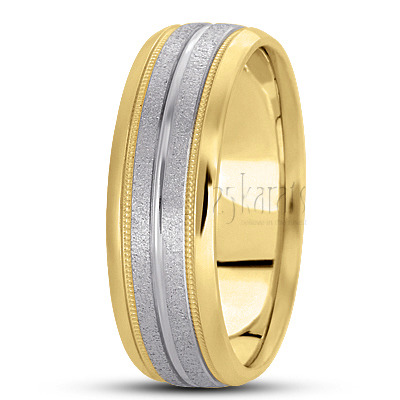 Beveled Edge Carved Design Wedding Band  - view 4