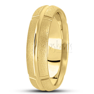 Contemporary Wire Matte Carved Design Wedding Ring  - view 2