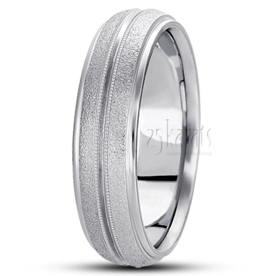 Classic Stone Finish Carved Design Wedding Band  - view 2