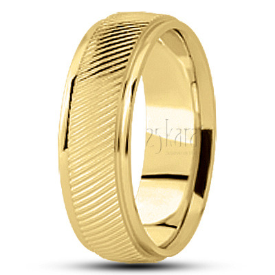 Sturdy Diagonal Cut Diamond Carved Wedding Band  - view 2