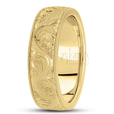 Milgrain Edge Fancy Carved Wedding Ring  - view 2