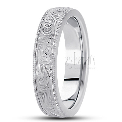 Milgrain Edge Fancy Carved Wedding Ring  - view 3