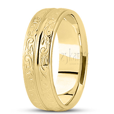 Contemporary Grooved Carved Design Wedding Band  - view 3