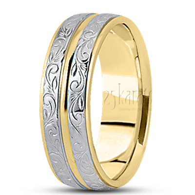 Contemporary Grooved Carved Design Wedding Band  - view 4