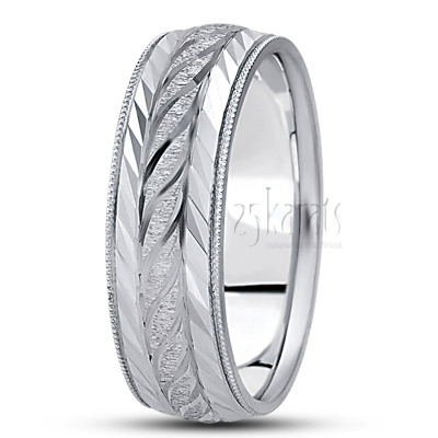 Fine Incised Diamond Cut Wedding Band  - view 2