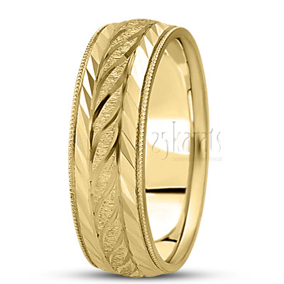 Fine Incised Diamond Cut Wedding Band  - view 3