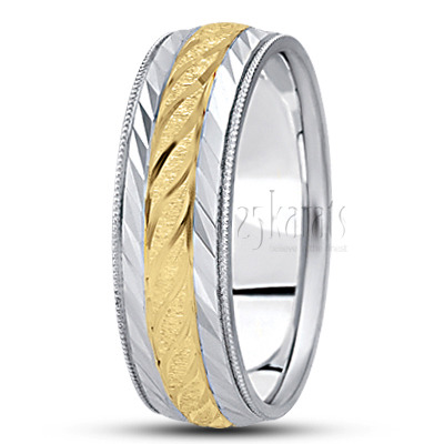 Fine Incised Diamond Cut Wedding Band  - view 4