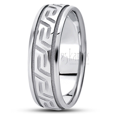 Traditional Greek Key Designer Wedding Band  - view 2