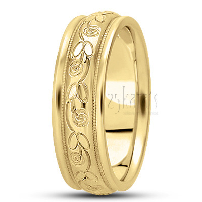 Refined Floral Carved Wedding Band  - view 2