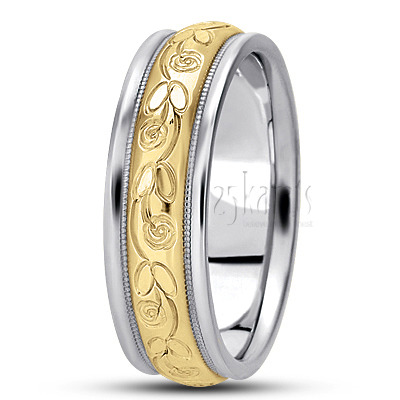 Refined Floral Carved Wedding Band  - view 3