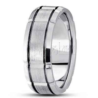 Beveled Edge Grooved Designer Wedding Ring  - view 2