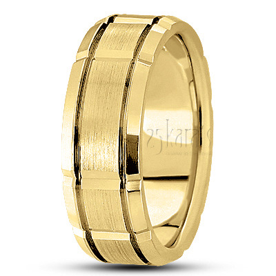 Beveled Edge Grooved Designer Wedding Ring  - view 3