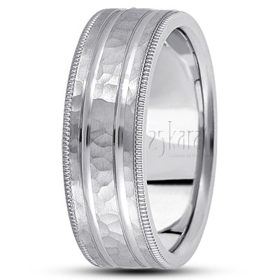 Hammer Milgrain Basic Designer Wedding Ring  - view 2