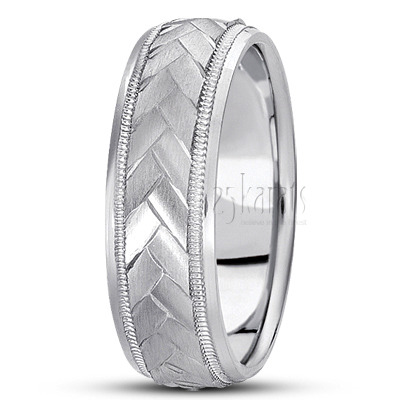 Herringbone Pattern Designer Wedding Band  - view 2