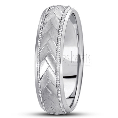 Herringbone Pattern Designer Wedding Band  - view 5