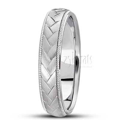 Herringbone Pattern Designer Wedding Band  - view 6