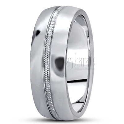 Center Milgrain Carved Design Wedding Ring - view 2