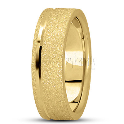 Classic Stoned Flat Carved Design Wedding Band - view 4