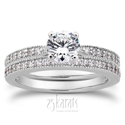 Classic Pave Set Cathedral With Mill Grained Edge Diamond Bridal Ring - view 25