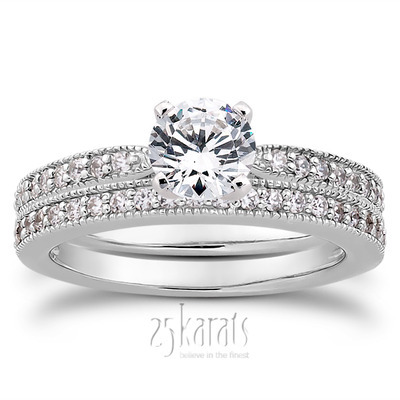 Classic Pave Set Cathedral With Mill Grained Edge Diamond Bridal Ring - view 25 of 28