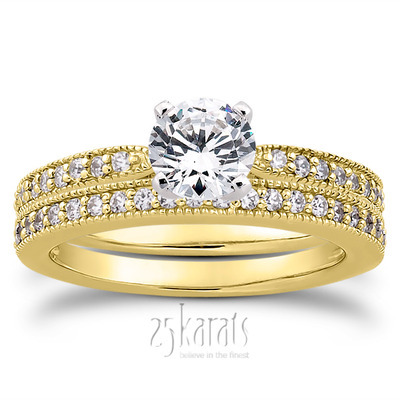 Classic Pave Set Cathedral With Mill Grained Edge Diamond Bridal Ring - view 24 of 28