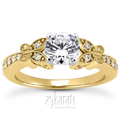 Pave Set Mill Grained Edge Engagement  Ring (0.16 ct. t.w.) - view 31