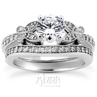 Pave Set Mill Grained Edge Engagement  Ring (0.16 ct. t.w.) - view 28