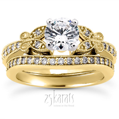 Pave Set Mill Grained Edge Engagement  Ring (0.16 ct. t.w.) - view 27