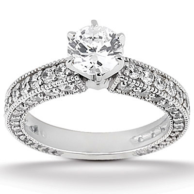 Prong Set Mill Grained Diamond Bridal Ring (0.93 ct. tw.) - view 1 of 3