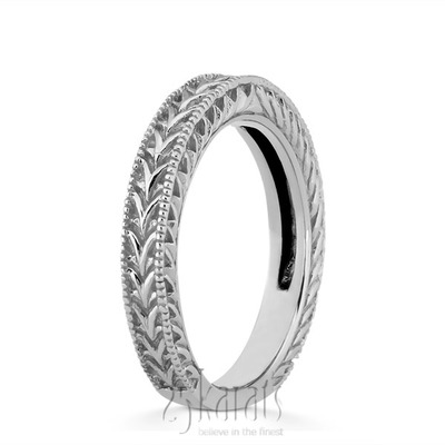 Hand Engraved Vintage Wedding Ring with Filigree and Milgrain - view 2